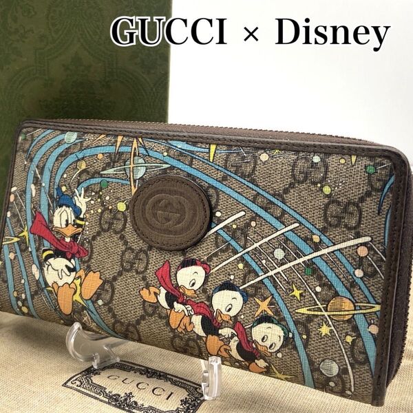 希少 GUCCI × Disney グッチ ディズニー ドナルド コラボ 長財布 ラウンドファスナー GGスプリーム 箱 保存袋