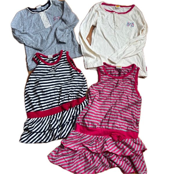 姉妹お揃い ムージョンジョン ワンピース ロンT 4点セット ボーダー 女の子 子供服 長袖