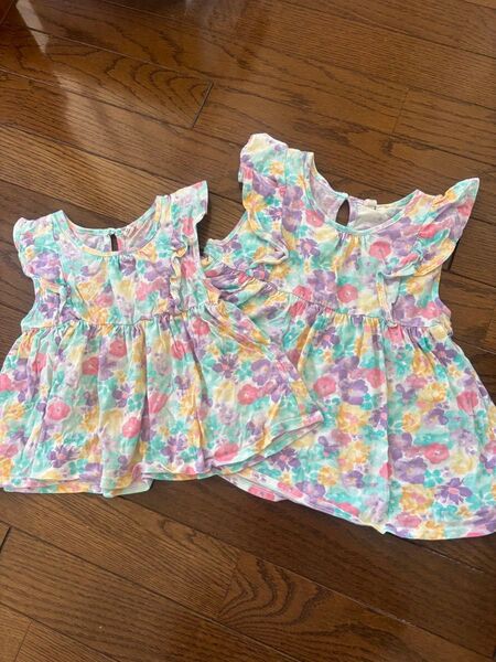 ラーゴム 花柄 トップス チュニック 女の子 Tシャツ 肩フリル 姉妹お揃い同梱