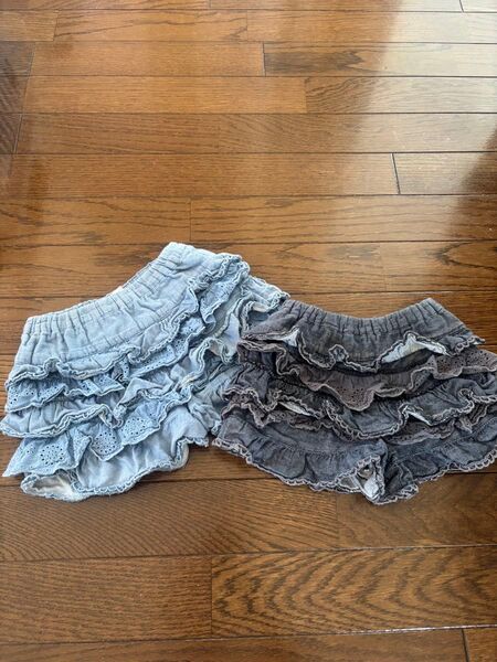 プティマイン 姉妹お揃い ショートパンツ 総フリル 色違い 2点セット同梱