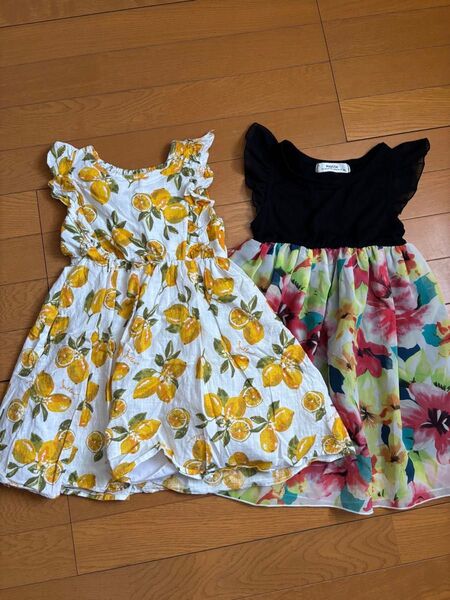 女の子 120サイズ ワンピース ノースリーブ 花柄 チュニック まとめ売り レモン柄同梱