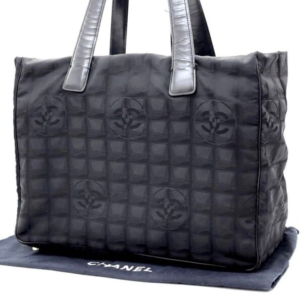シャネル CHANEL ニュートラベルライン トートバッグ ブラック レザー バッグ ナイロン ココマーク ハンドバッグ