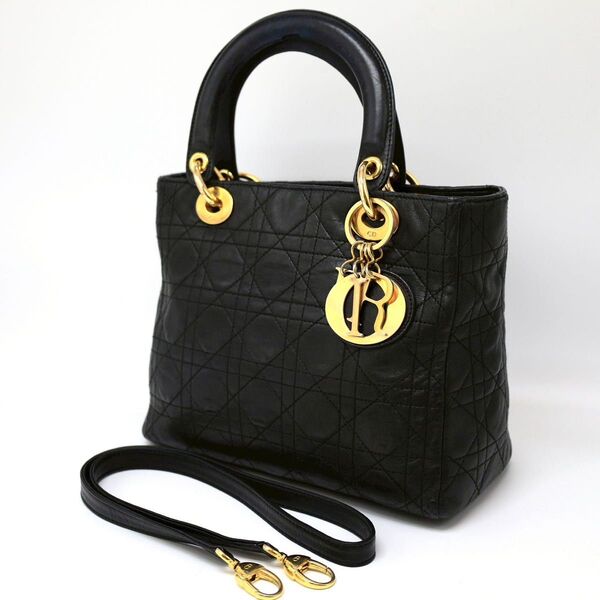 Dior レディディオール ハンドバッグ Christian クリスチャンディオール ディオール ブラック レザー 2way