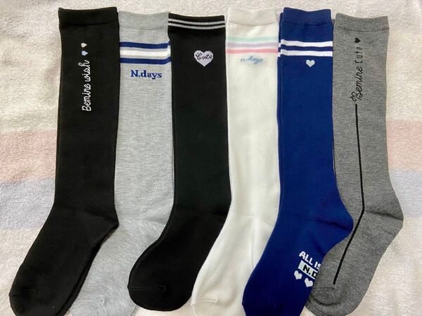 【新品☆19-24㎝】女の子用 ハイソックス 靴下 6足セット 通学用 リボン スクールハイソックス ハイソックス