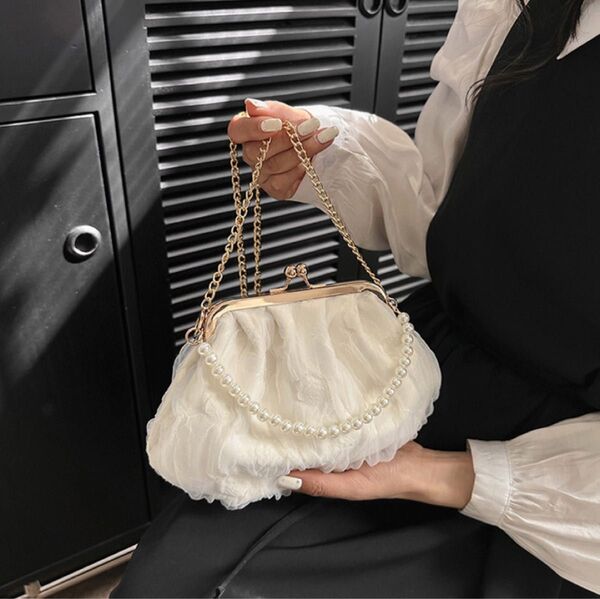 3way シフォンパーティーバッグ がま口 ハンド クラッチ パール 結婚式