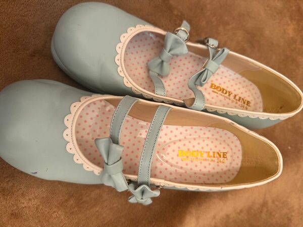 BODYLINE 水色 ライトブルー リボンパンプス 24cm 靴