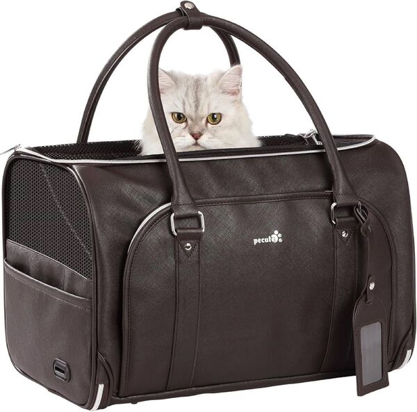 Pecute ペット猫 キャリー バッグ PUレザー 動物バッグ ペットバッグ 猫バッグ