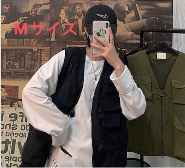 フィッシングベスト 多機能ベスト ミリタリー キャンプ 韓国 ファッション オシャレ 釣り ブラック Mサイズ