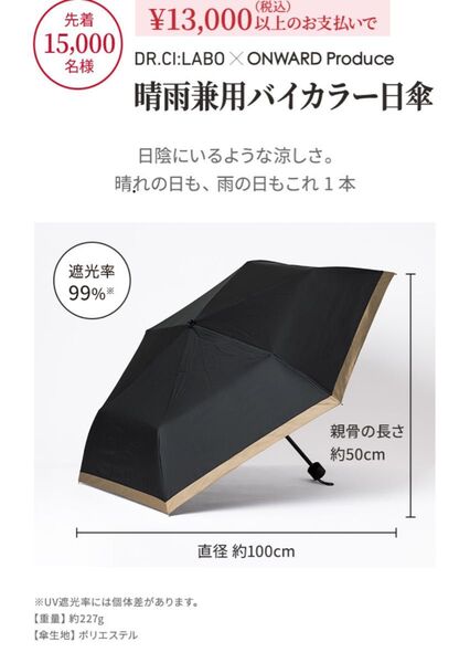 ドクターシーラボ 景品 折りたたみ傘 晴雨兼用 日傘 UVカット ブラック 黒 1個 新品未開封 ポスト投函