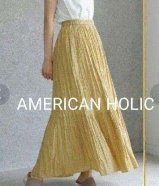 新品AMERICAN HOLIC アメリカンホリックインド綿丈違いクリンクルフラウンススカート
