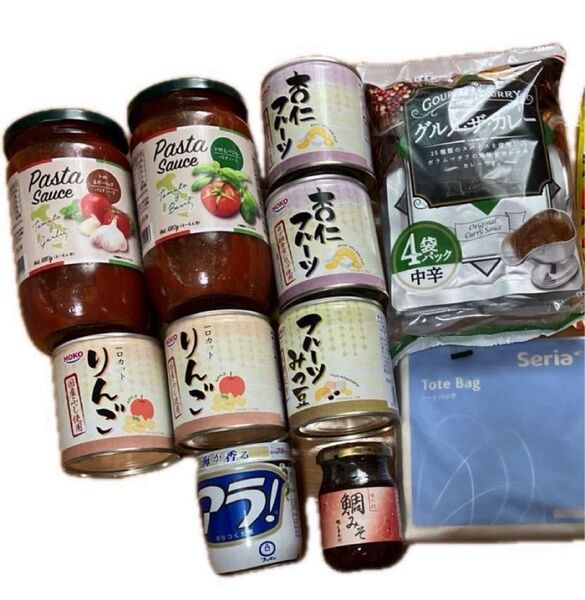 食品詰め合わせ パスタソースとフルーツ缶詰、ご飯のお供、レトルトカレーなど