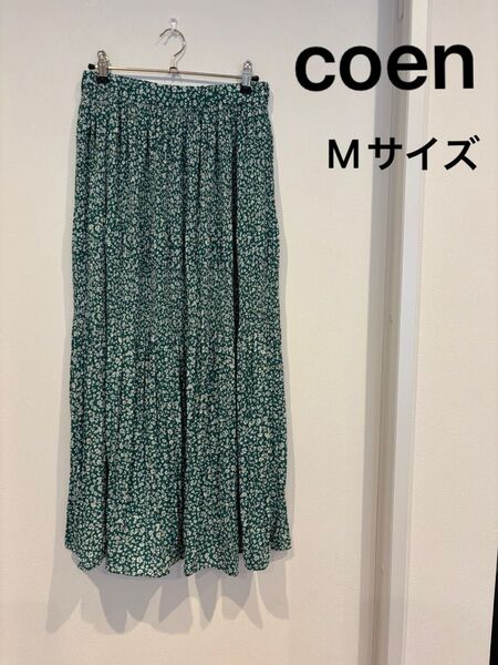 coen プリーツスカート 花柄 Mサイズ グリーン