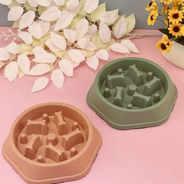 犬の食器 早食い防止 フードボール 2コセット グリーン サーモンレッド