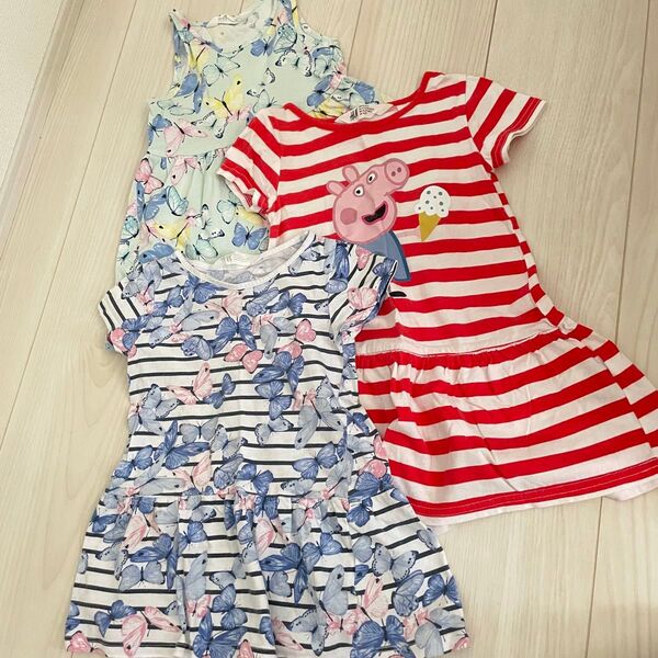 H&M 90 ワンピース 半袖ワンピース ノースリーブワンピース 3点セット
