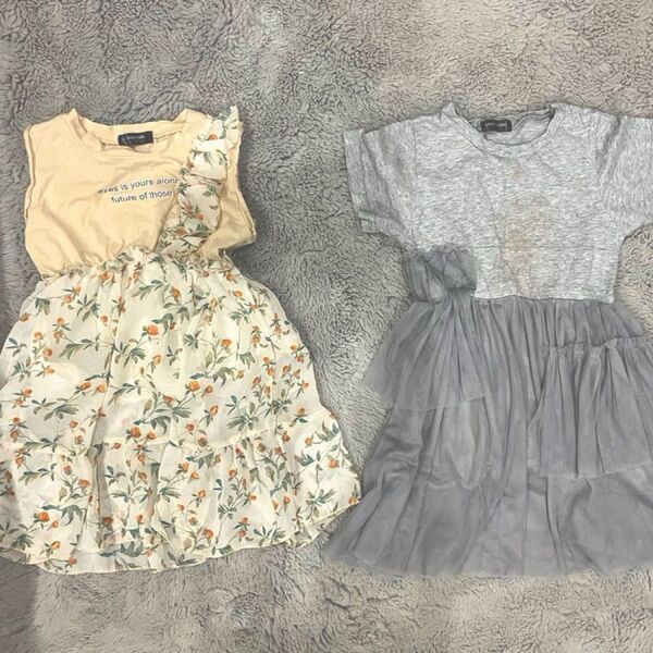 女の子 4 ガール ワンピース まとめ セット 花柄 シフォン チュール フリフリ 半袖 夏 春