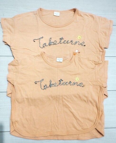 お揃い Tシャツ 95 120 オレンジ キッズ 男の子 女の子 95 120 半袖 きょうだい 姉妹