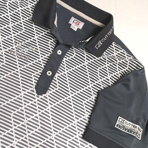 美品【 CUTTER&BUCK 】メンズМ 白黒 モノトーン ロゴ付き 半袖 ロゴボタン ポロシャツ カッター&バック デサント