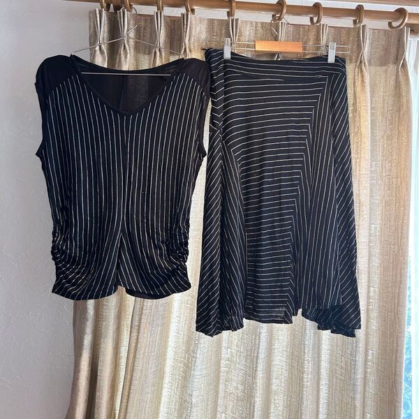 美品 黒と白のストライプ セットアップ スカート 夏服 セレクトショップ 古着