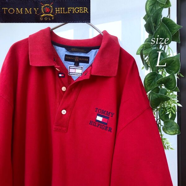 TOMMY HILFIGER トミーヒルフィガー ポロシャツ ロゴ レッド L 赤 半袖ポロシャツ メンズ 刺繍ロゴ