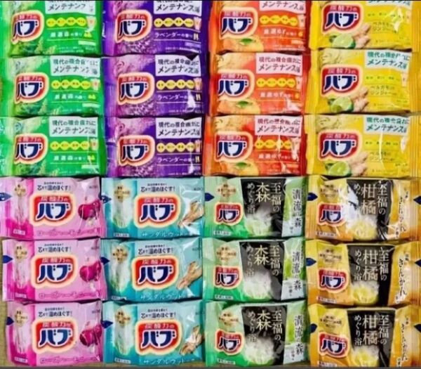 ②定番 入浴剤 花王バブ 8種類24個 色付き透明湯 kao 炭酸力 サンダルウッド