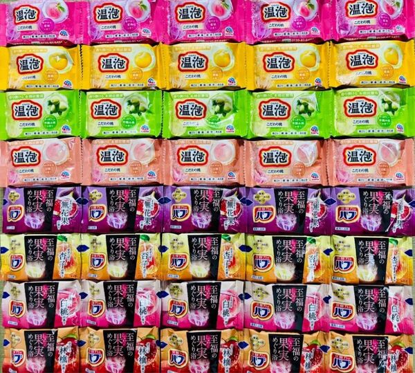 温泡 入浴剤 バス用品 至福の果実めぐり浴 アース製薬 バブ 花王 新商品 こだわり桃 透明湯 8種類40個