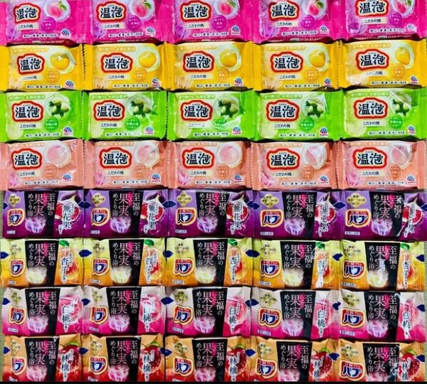 温泡 入浴剤 バス用品 至福の果実めぐり浴 アース製薬 バブ 花王 新商品 こだわり桃 透明湯 8種類40個