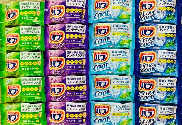 ②温&涼 定番 入浴剤 花王バブ 4種類20個 色付き透明湯 kao 炭酸力 cool 森 ラベンダー