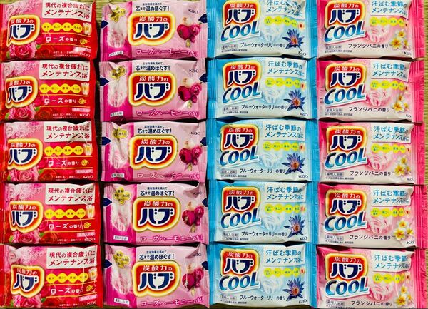 ②お花の香り cool 入浴剤 花王 kao バブ 4種類20個 色付き透明湯 ローズ系