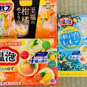 ③柑橘系 入浴剤 花王バブ kao 至福の柑橘めぐり浴 温泡 こだわりゆず アース製薬 cool 瀬戸内レモン12種類24個