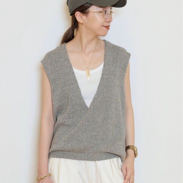 今季 新品 未使用 タグ付 完売 MUSE de Deuxieme Classe Lily Linen Vネック ベスト グレー