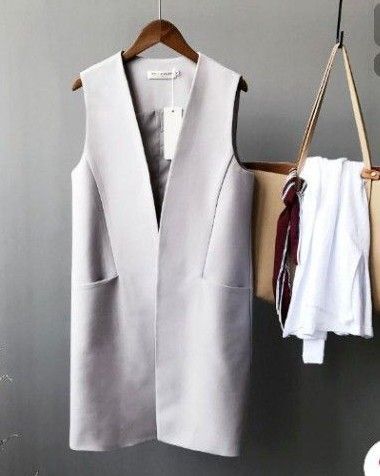 ロングベスト トップス グレー ベスト ジレ Sサイズ