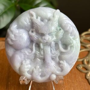 天然石 ラベンダー翡翠 龍彫り 置物55g