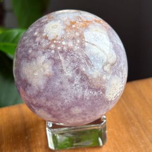 高品質 天然石 ピンクアメジスト桜瑪瑙共生 スフィア直径55.2ミリ