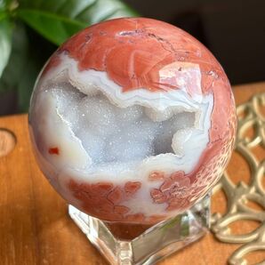 高品質 天然石 ピンクアゲートのスフィア直径50.5ミリ
