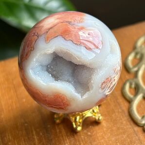 高品質 天然石 ピンクアゲートのスフィア直径32.7ミリ