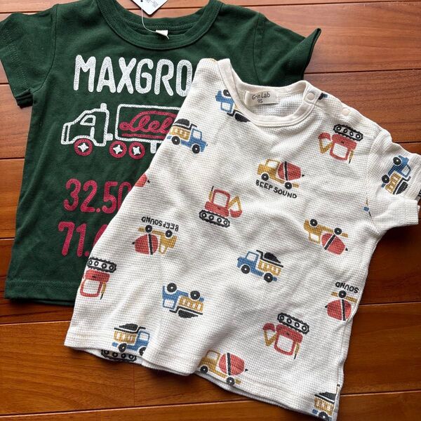 新品 半袖Tシャツ 車プリント トラック 90cm西松屋&ワッフル素材中古Tシャツセットバースデイ しまむら