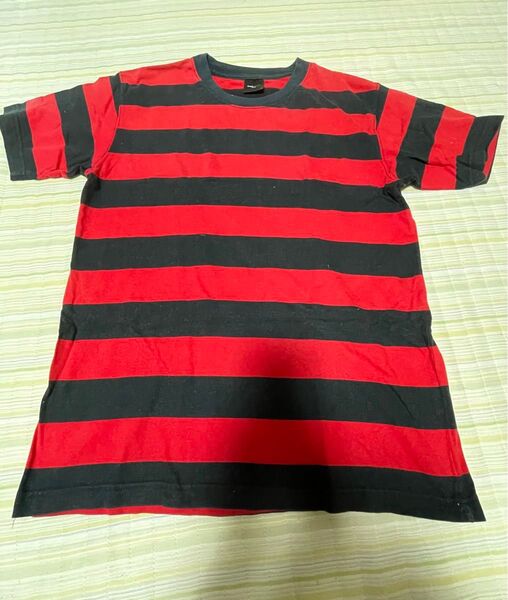 メンズ ボーダー Tシャツ 赤×黒 Lサイズ 半袖 レッド ブラック
