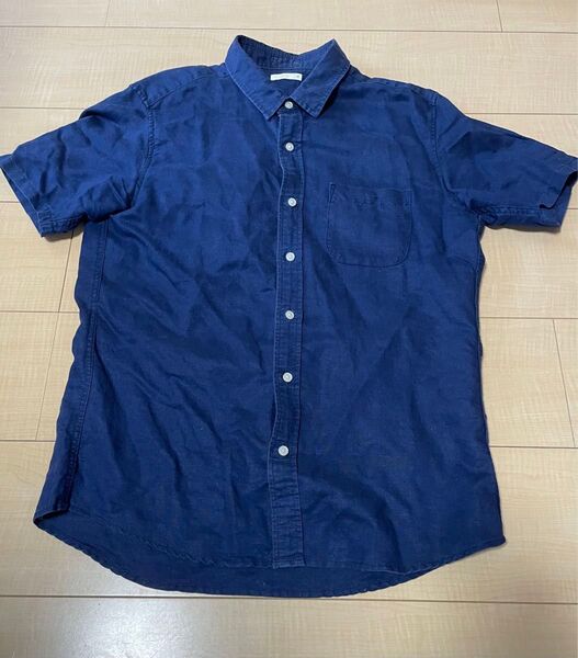 GU メンズ シャツ ネイビー Mサイズ 半袖