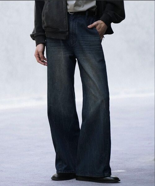 WYM LIDNM CURVED FLARE DENIM SLACKS/カーブデニムスラックス 2本セット/ブルー、ヴィンテージ