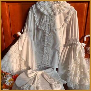 新品☆【L】長袖ブラウス フリル リボン フェミニン ゴスロリ 白 姫