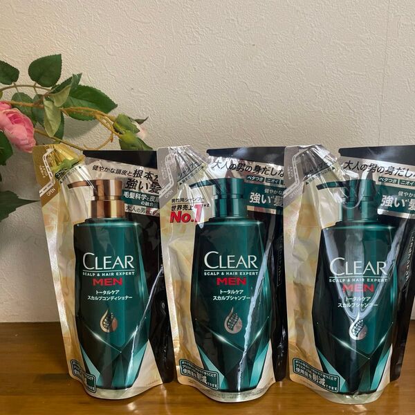 【3袋セット】CLEAR クリア フォーメン トータルケア スカルプシャンプー 詰め替え用 280g ×2個+コンディショナー1個