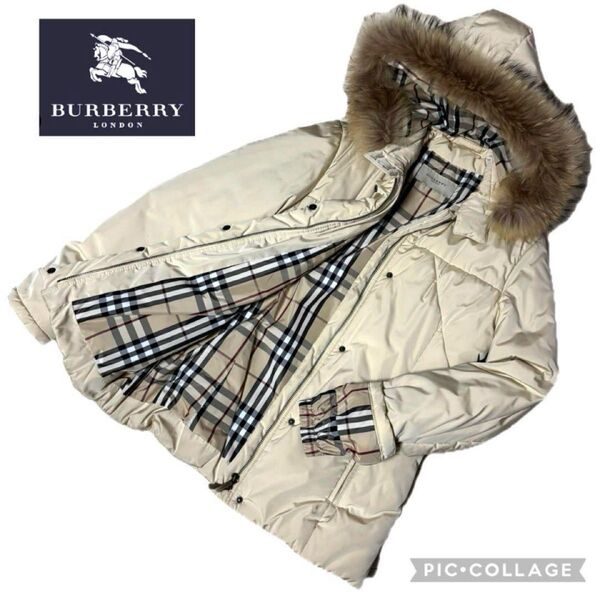 バーバリー ロンドン 中綿 コート ラクーンファー フード 2way BURBERRY ダウンジャケット ノバチェック