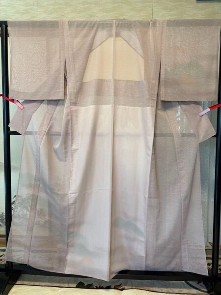 夏着物 付下げ(化繊)紗 連山・霞・ぼかし単衣 身丈158cm K-186