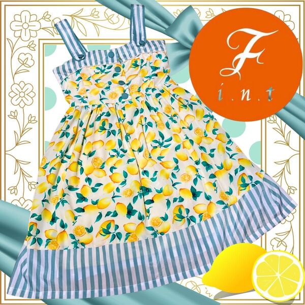 レモンストライプワンピース/フィント/ロリータ/fint/ロリィタ/量産型/フルーツ/果物/ガーリー昭和レトロジャンスカストライプ