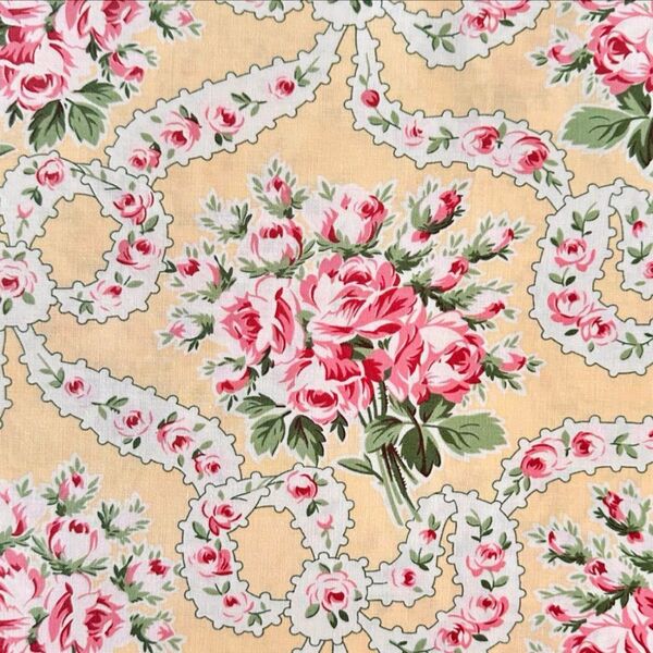 輸入生地 ◯薔薇柄 リボンブーケ◯ ローズ 花柄 USAコットン