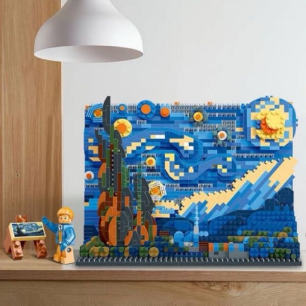 1858ピース マイクロサイズ ビルディングブロック セット ミニ 立体画 モデル おもちゃ ゴッホ 星の夜 レゴテクニック互換