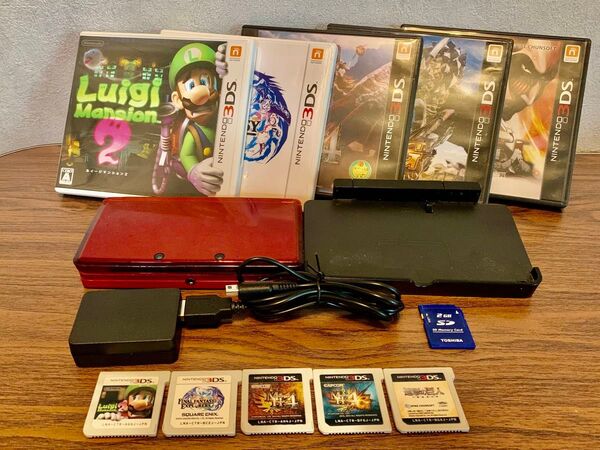 Nintendo 3DS フレアレッド本体 ソフト5点 中古品 動作確認済