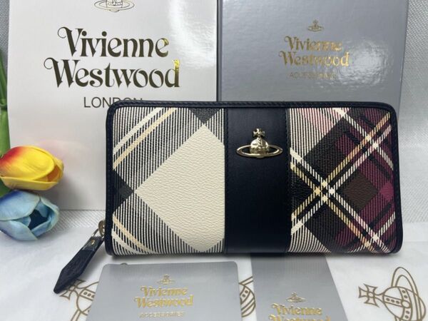 ヴィヴィアンウエストウッド 財布 Vivienne Westwood 長財布 チェック柄 財布 レディース ジップアラウンド 26