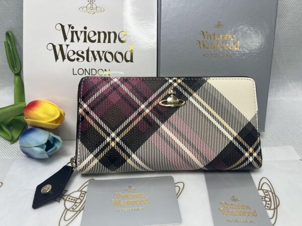 Vivienne Westwood ヴィヴィアンウエストウッド 長財布 ピンク ブラウン アイボリー ラウンドファスナー33