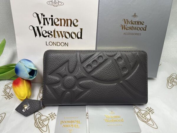 Vivienne Westwood 財布 ヴィヴィアンウエストウッド 長財布 型押し ラウンドファスナー プレゼント グレー43